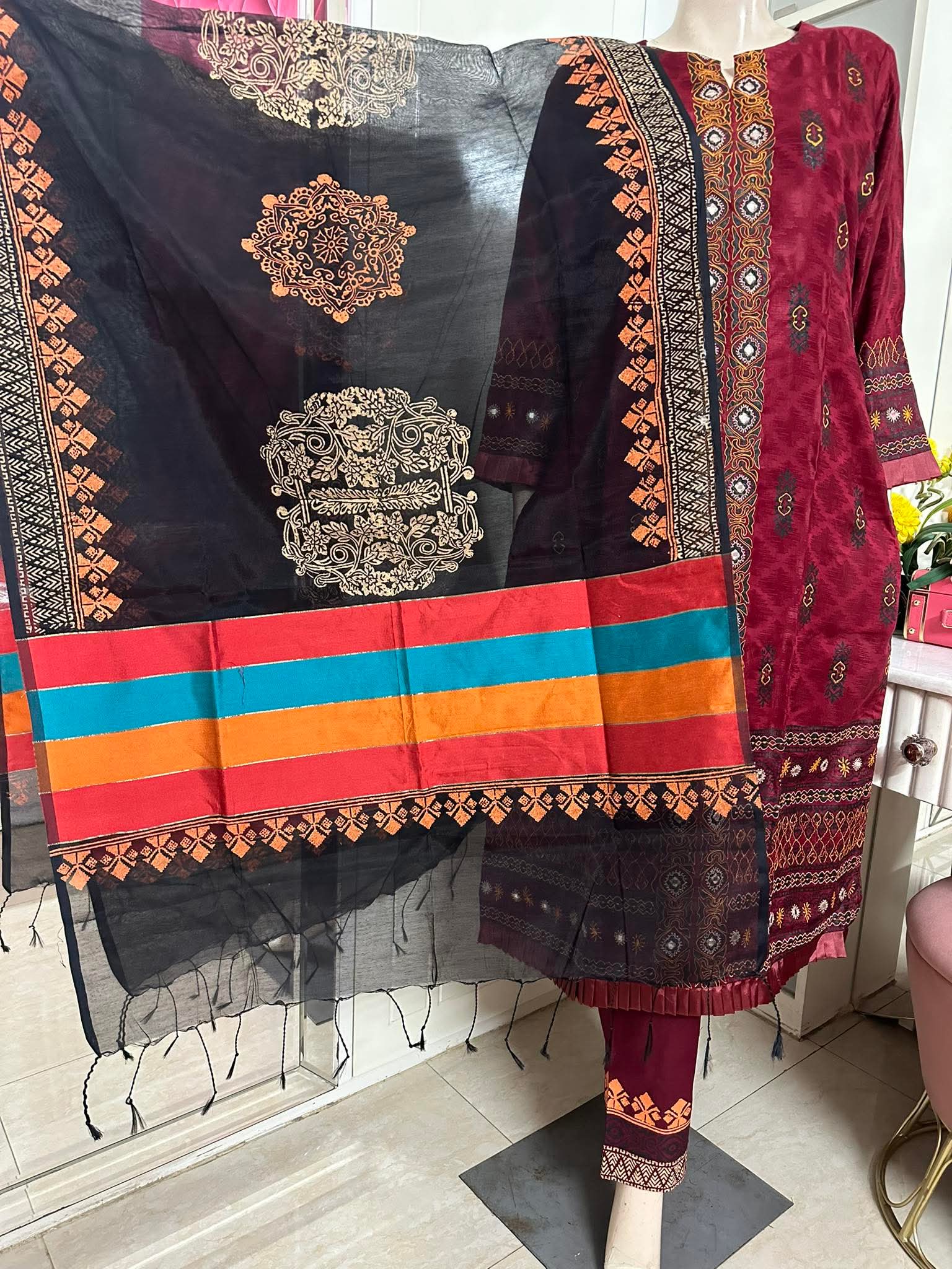 Deep Burgundy রেয়ন কটন
